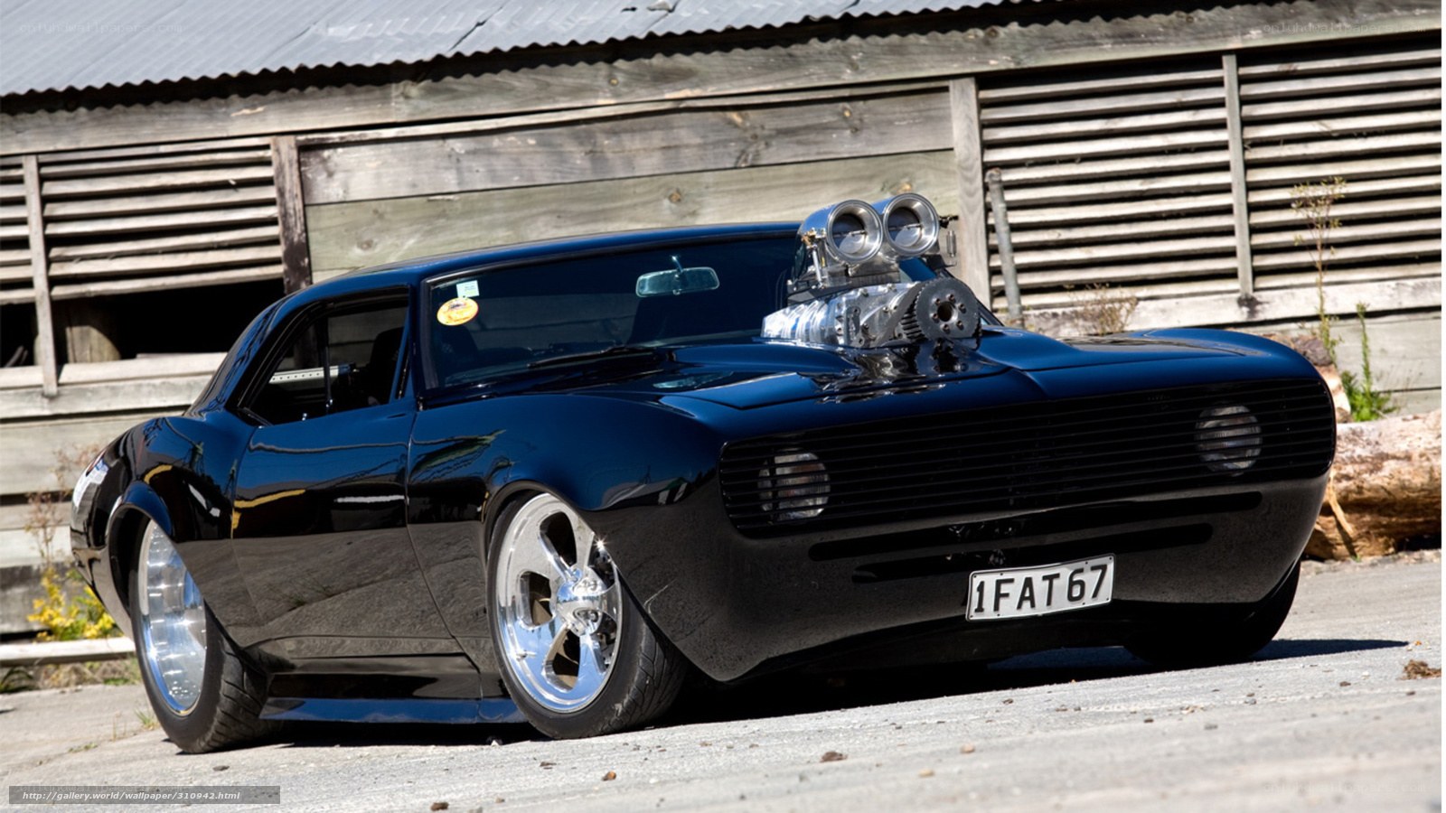 black muscle car with supercharger