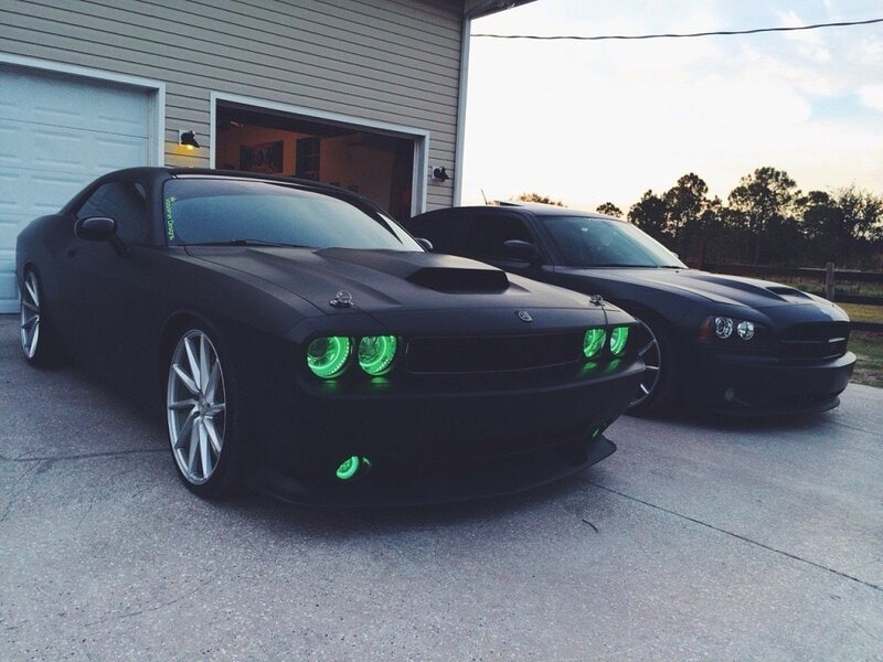 Black Muscle Cars — Dramatic, Sunset