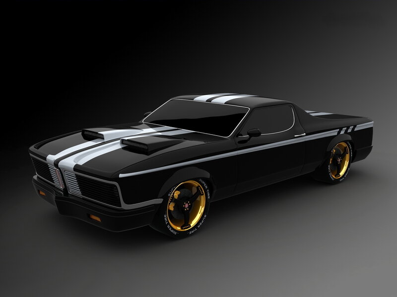 black muscle truck with gold wheels