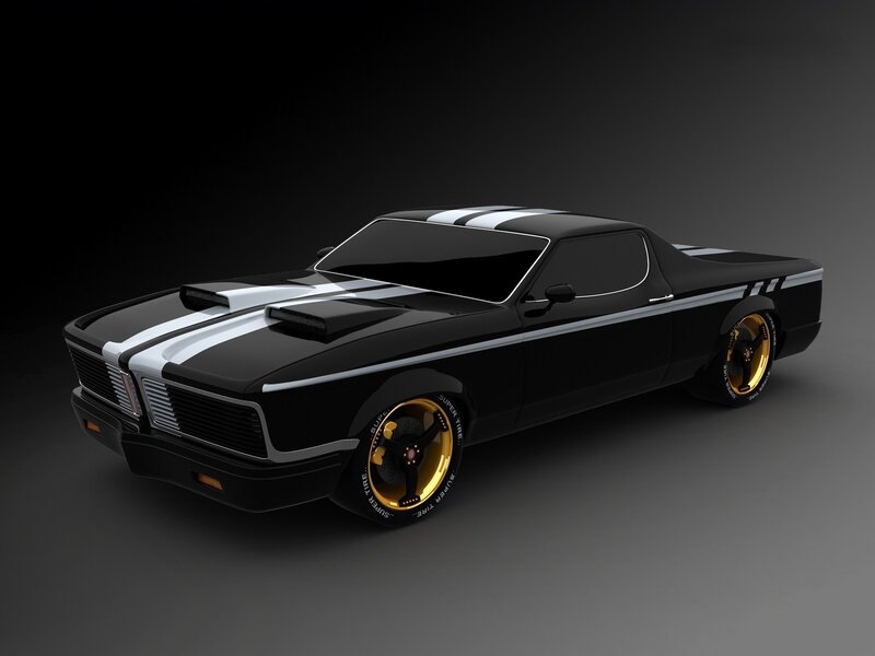 black muscle truck with gold wheels