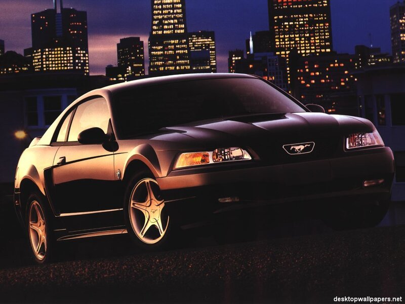 Black Mustang at night in city