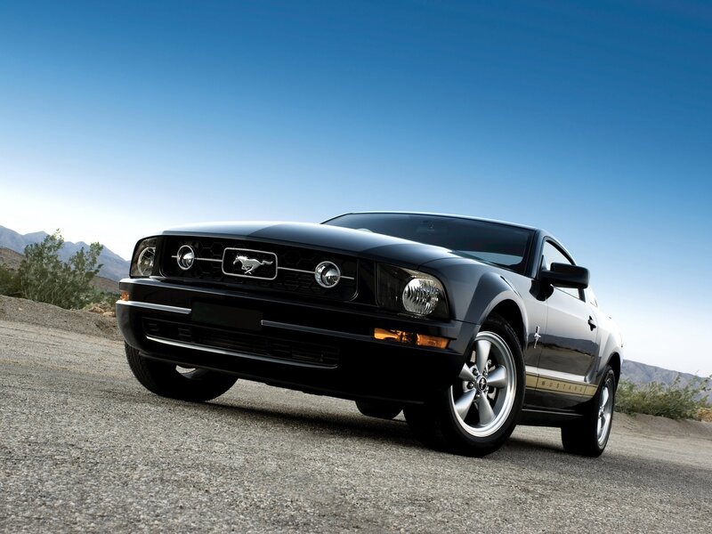 Black Mustang Car — Dramatic, Afternoon, Photograph, Road, Mountains