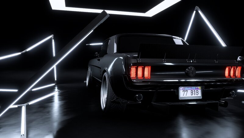 Black Mustang Car — Dramatic, Night, 3d Render, Neon Lights