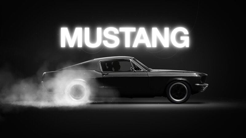 Black Mustang Car — Dramatic, Night, 3d Render