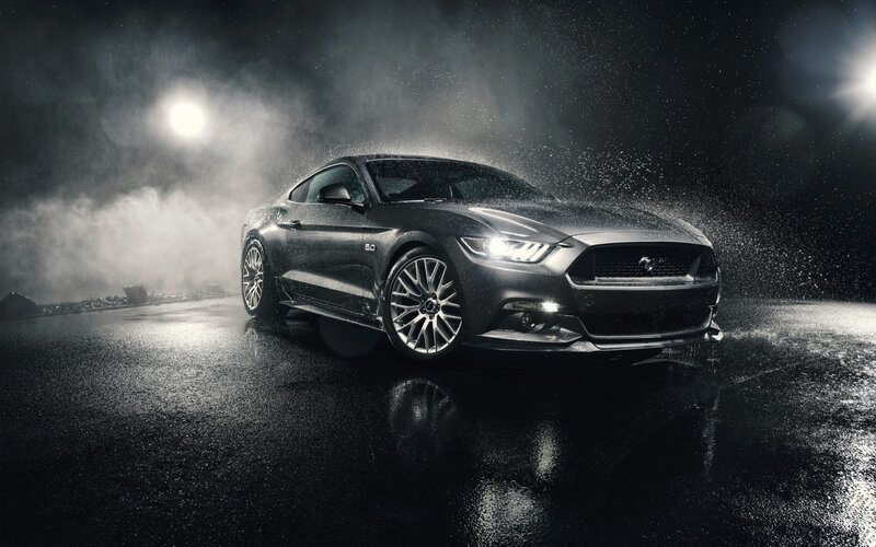 Black Mustang Car — Dramatic, Night, Photograph, Rain