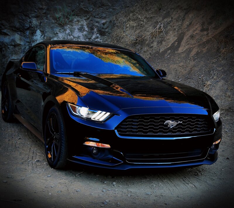 Black Mustang Car — Dramatic, Night, Photograph, Rocky Hill