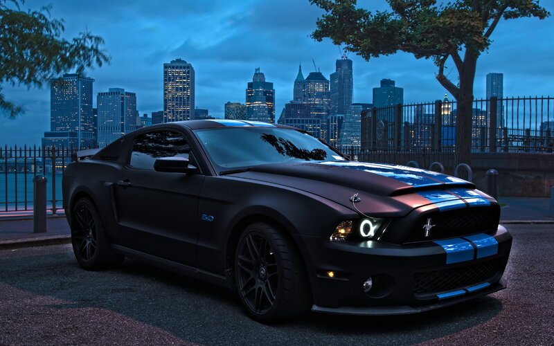 Black Mustang Car — Dramatic, Night, Photograph
