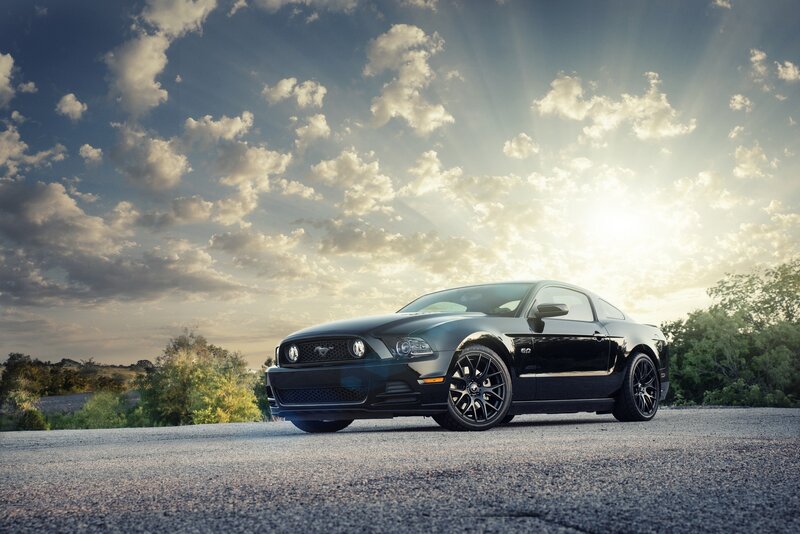 Black Mustang Car — Dramatic, Sunset, Photograph, Sky