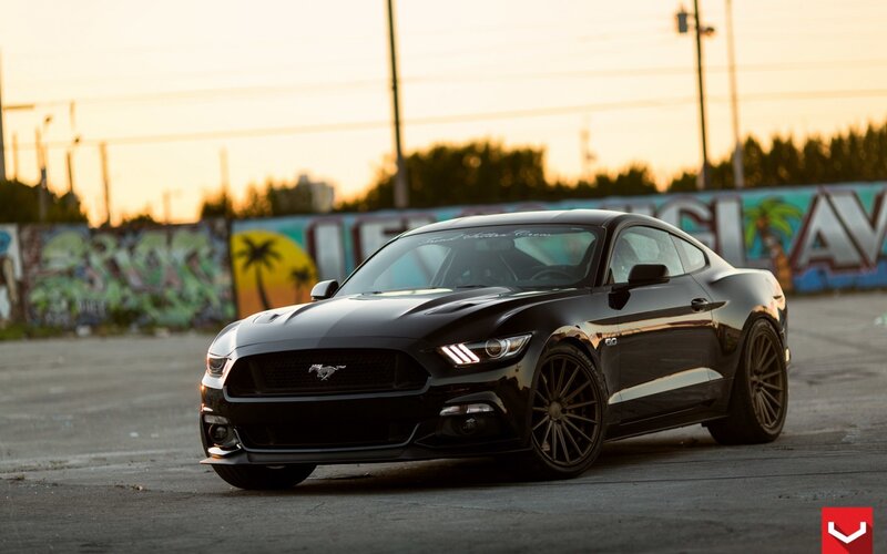 Black Mustang Car — Dramatic, Sunset