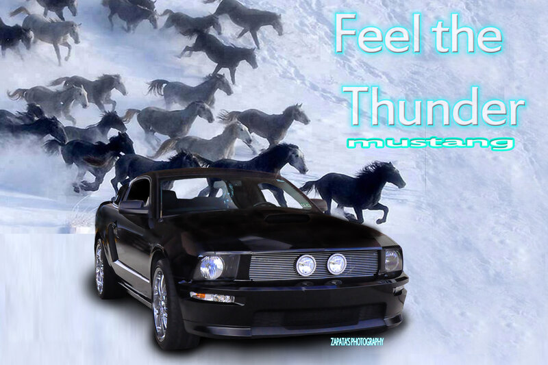 Black Mustang Car — Dramatic, Winter, Digital Art