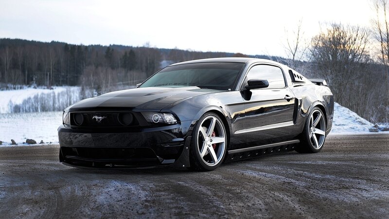 Black Mustang Car — Dramatic, Winter, Photograph, Snow