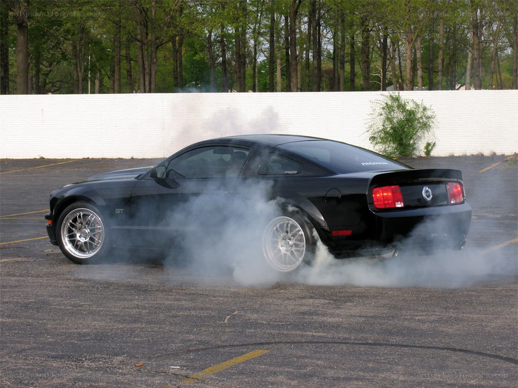 Black Mustang doing burnout