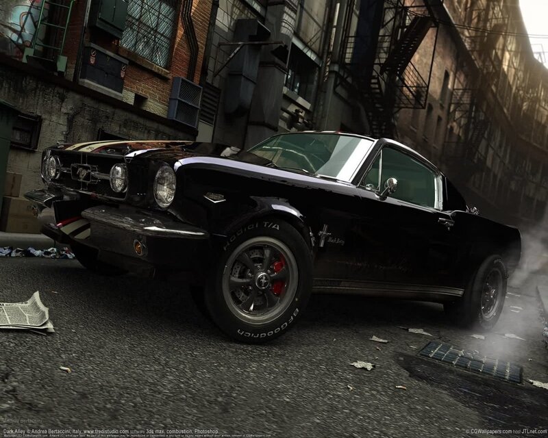 Black Mustang in Dark Alley