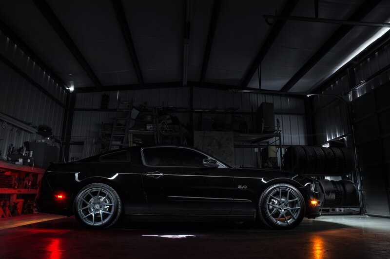 Black Mustang in Garage