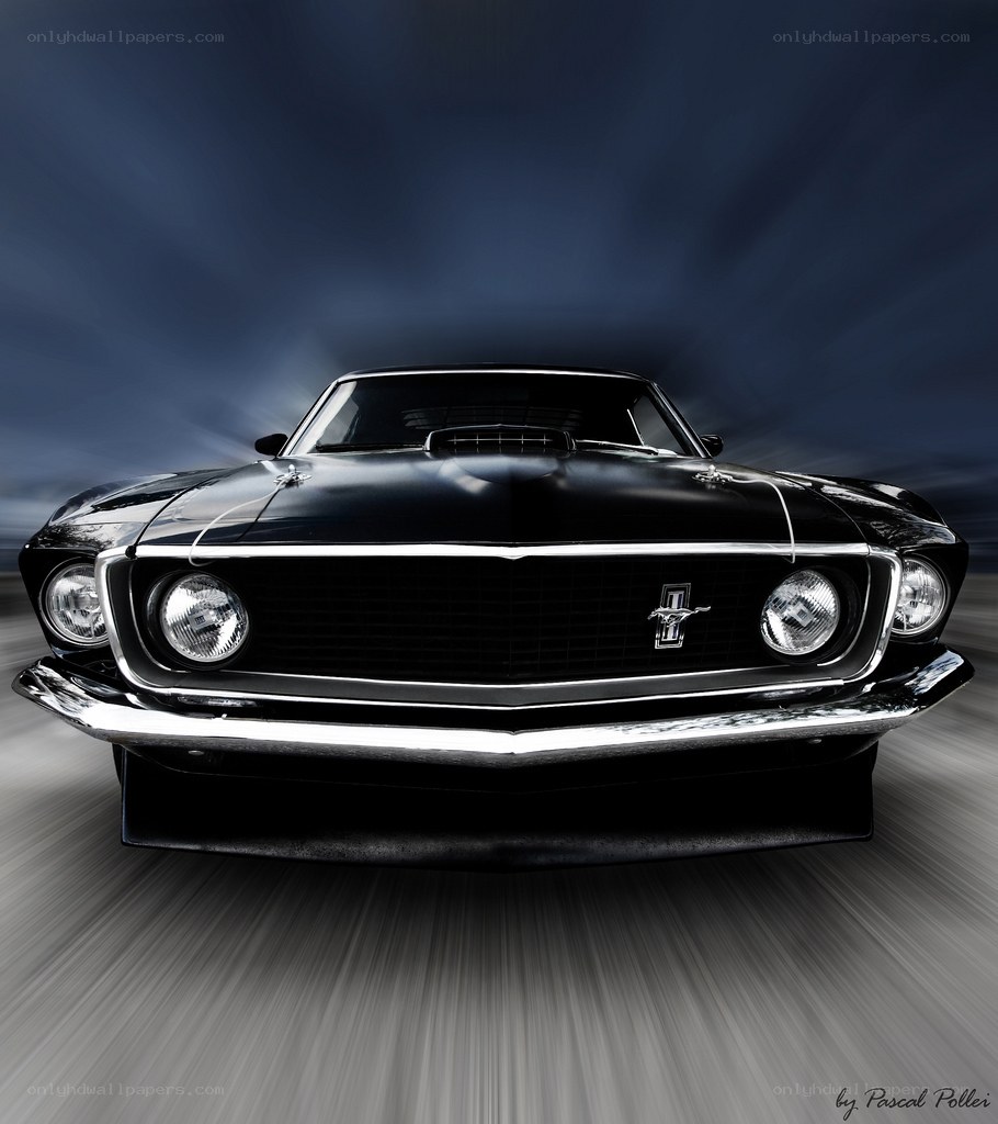 Black Mustang in motion
