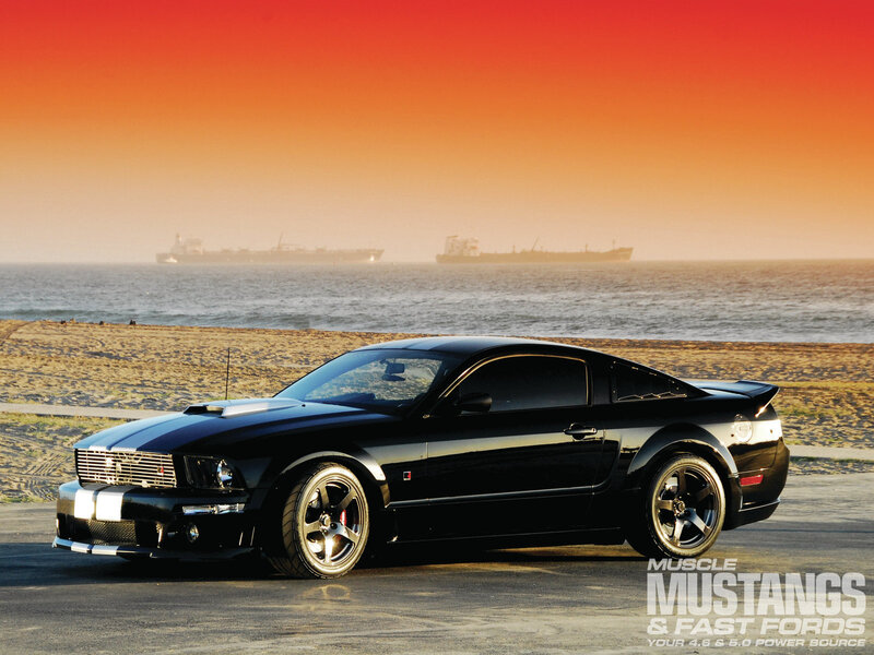 Black Mustang on Beach — Dramatic