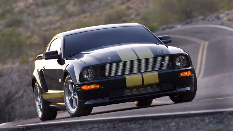 black mustang on winding road