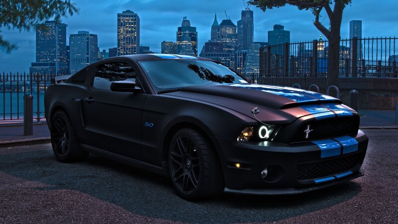 Black Mustang Shelby — Dramatic, Night, Photograph