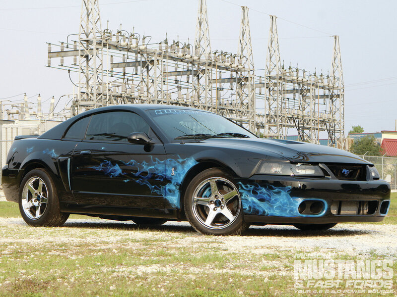 Black Mustang with Flames — Dramatic