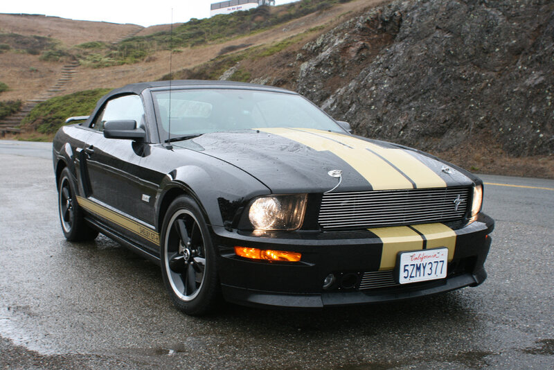 black mustang with gold stripes