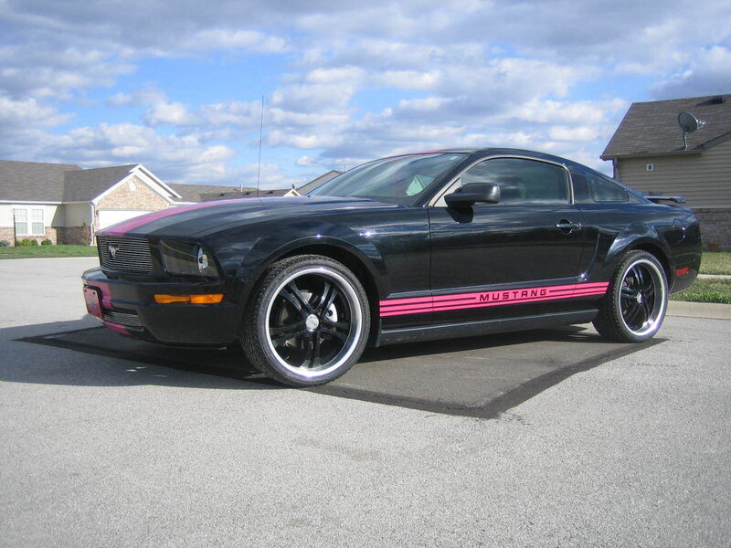 black mustang with pink stripes