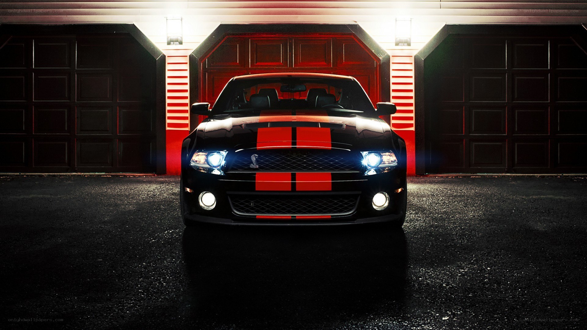 black mustang with red stripes