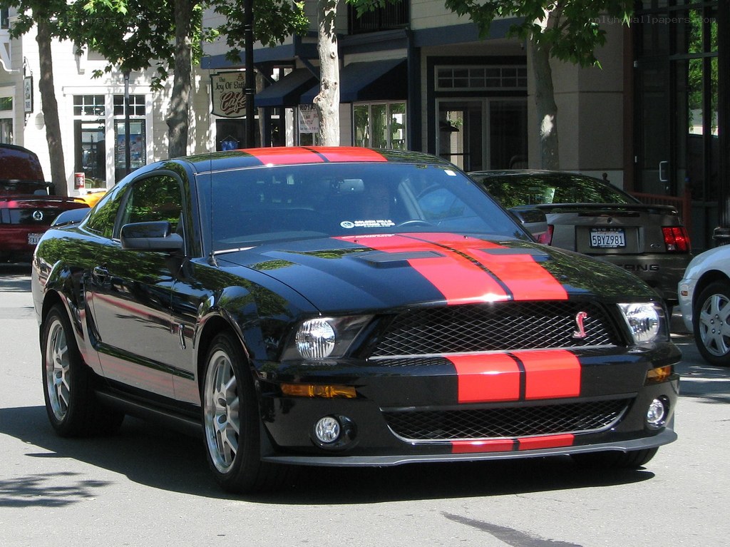 black mustang with red stripes