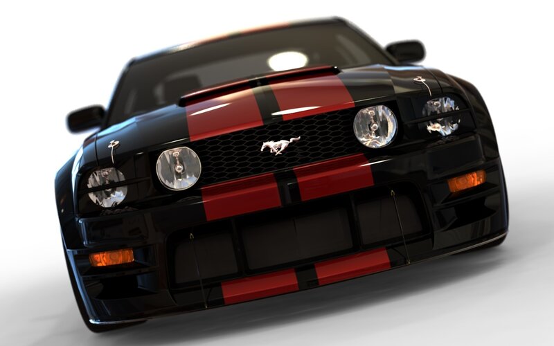 Black Mustang with Red Stripes — Neutral