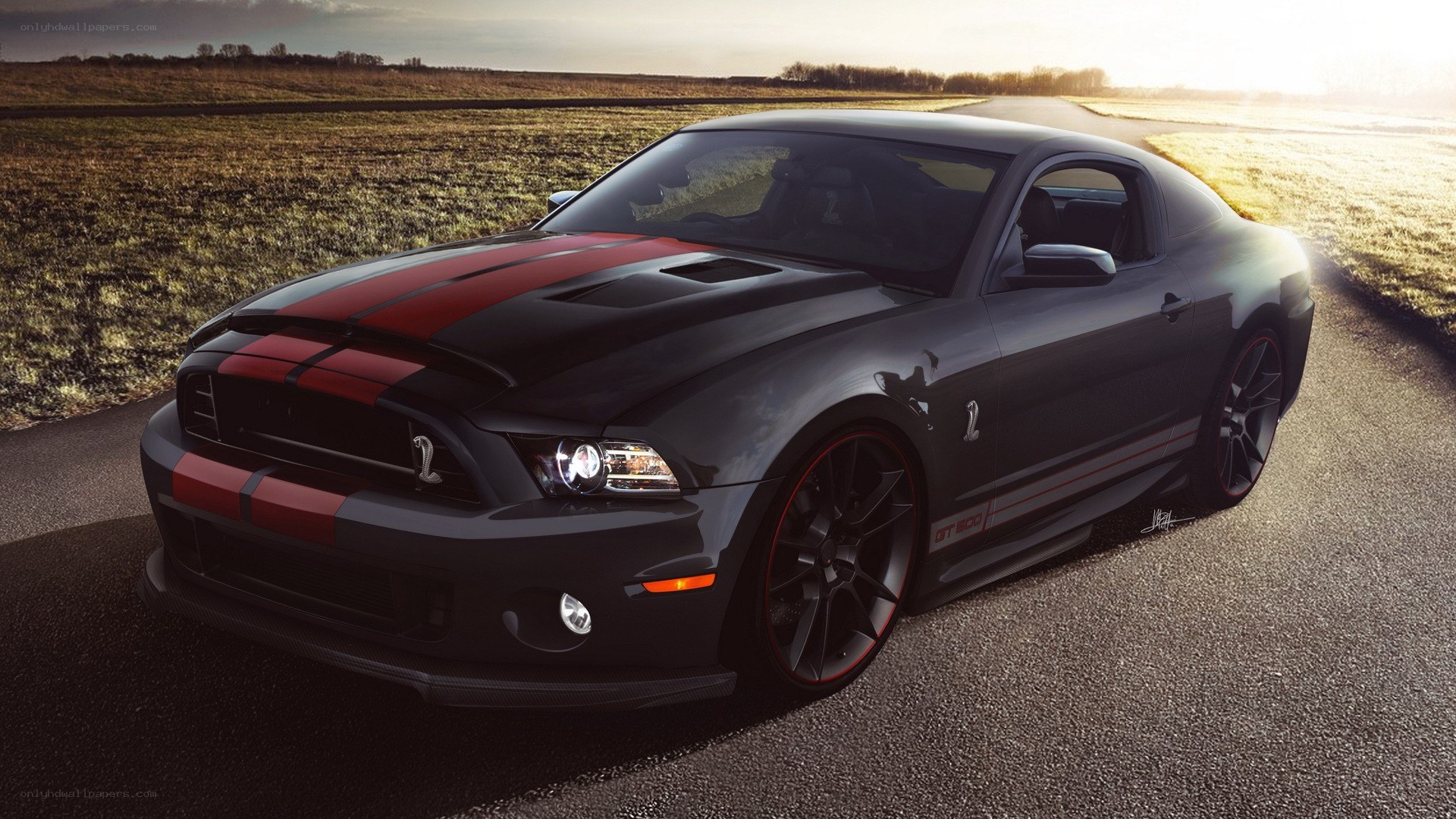 black mustang with red stripes