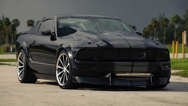 black mustang with stripes