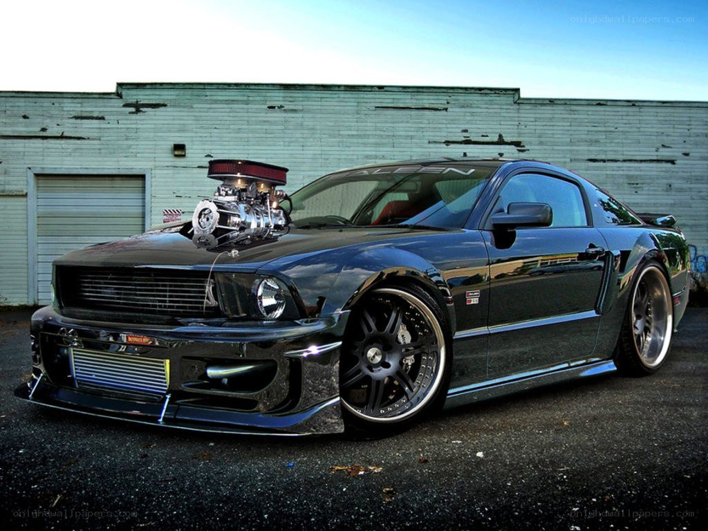 black mustang with supercharged engine