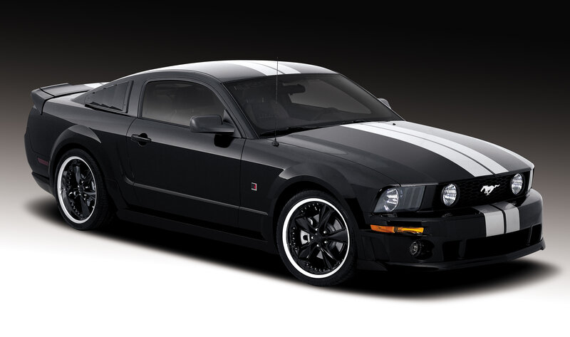 Black Mustang with White Stripes — Dramatic