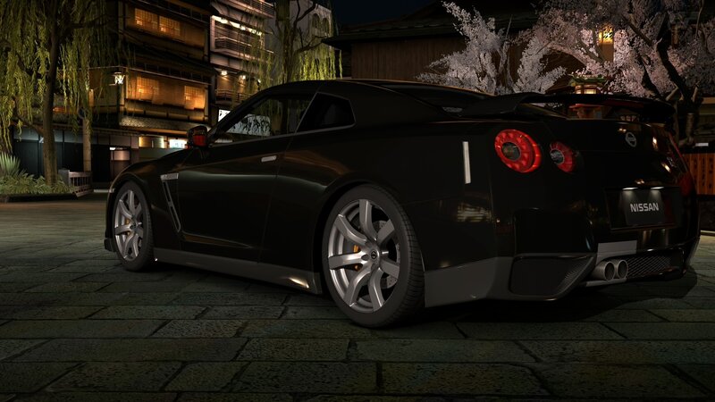 Black Nissan GT-R at night