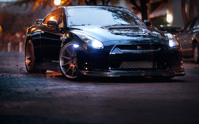 Black Nissan GT-R at night