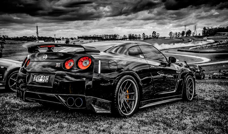 Black Nissan Gt-r — Dramatic, Photograph, Race Track, Car, Clouds