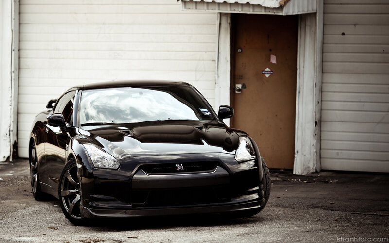 Black Nissan GT-R in garage