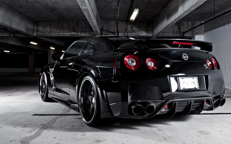 black nissan gt-r in garage