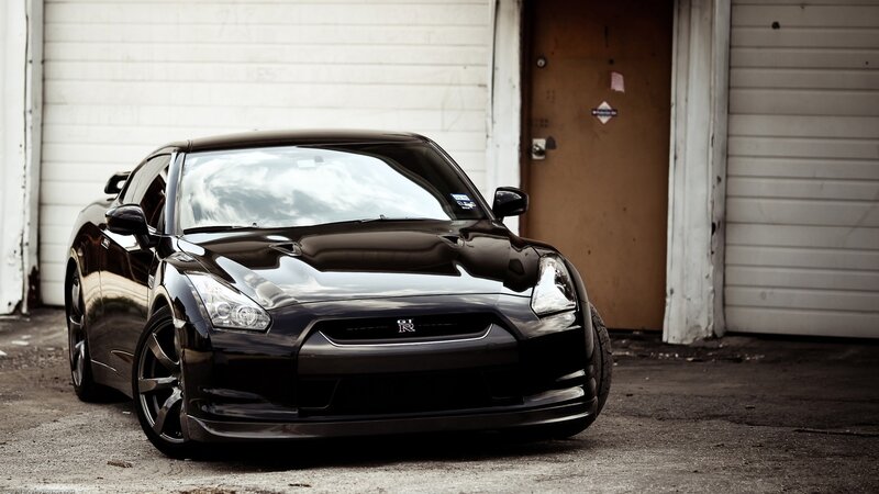 Black Nissan GT-R in garage