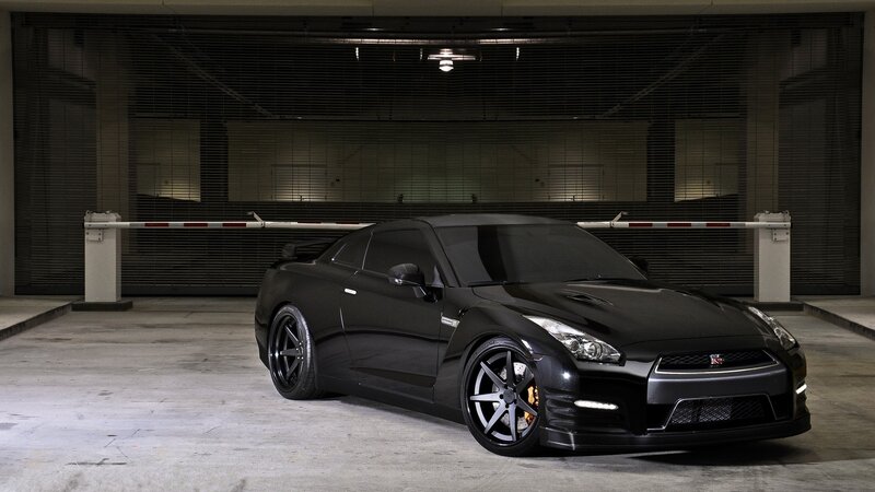 Black Nissan GT-R in garage