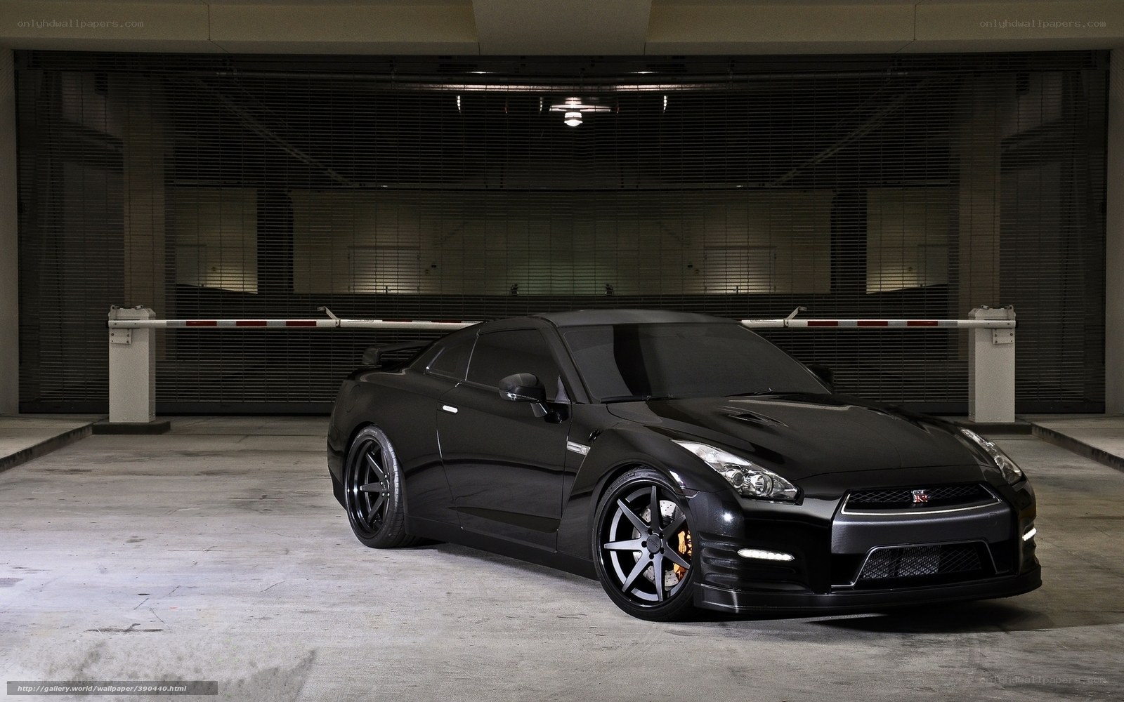 Black Nissan GT-R in garage