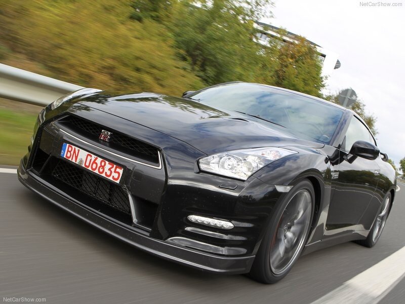 black nissan gt-r in motion
