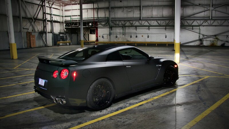 Black Nissan GT-R in warehouse