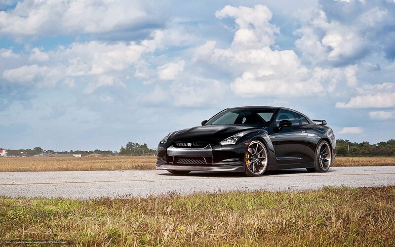 Black Nissan GT-R on a road