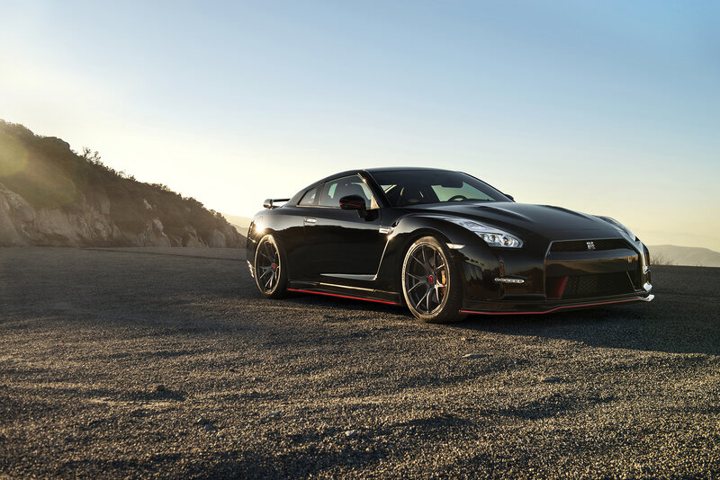 Black Nissan GT-R on a road
