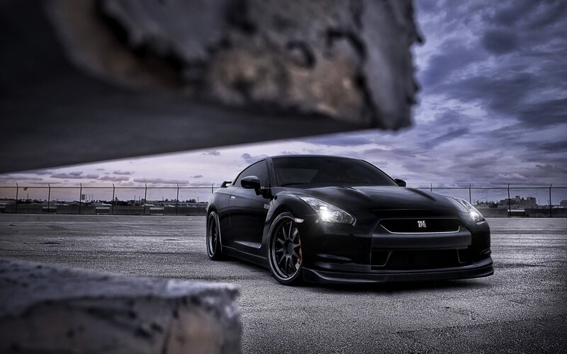 Black Nissan GT-R on a rooftop