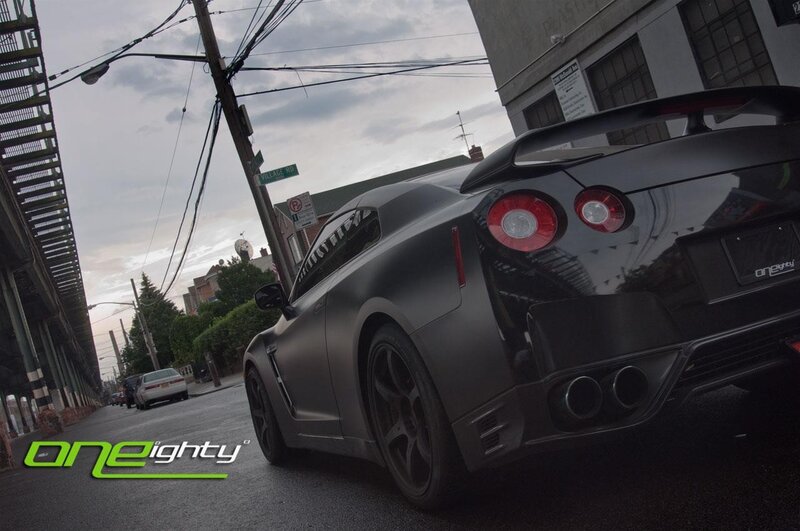 Black Nissan GT-R on city street