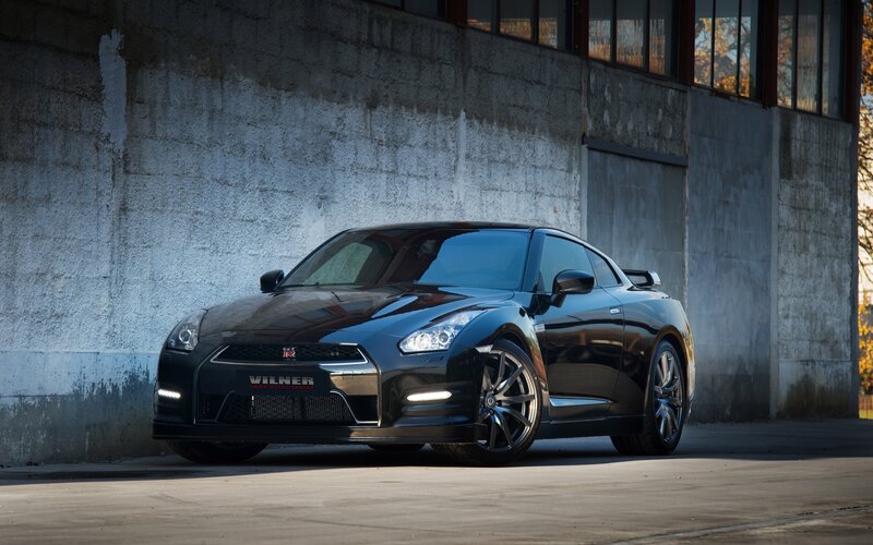 Black Nissan GT-R on concrete