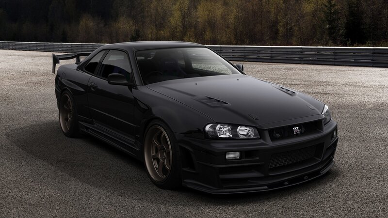 Black Nissan GT-R on racetrack