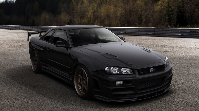 Black Nissan GT-R on racetrack