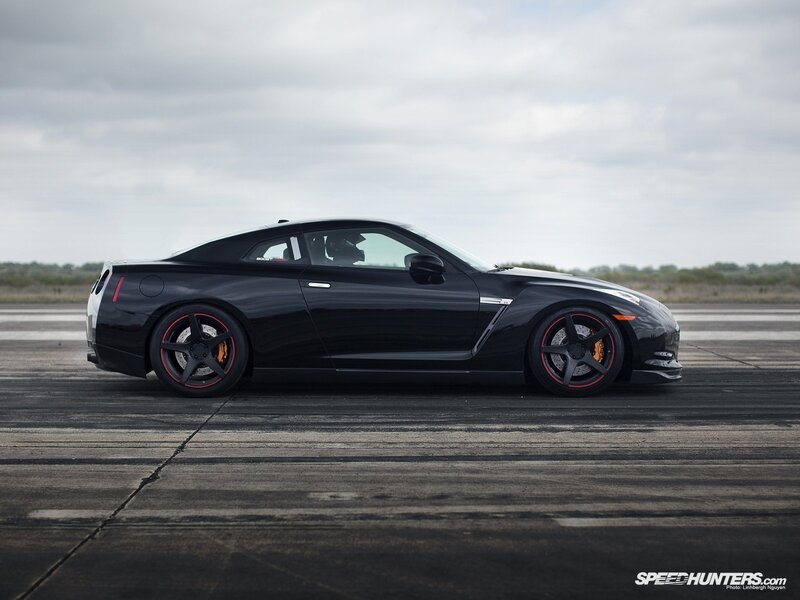 black nissan gt-r on track